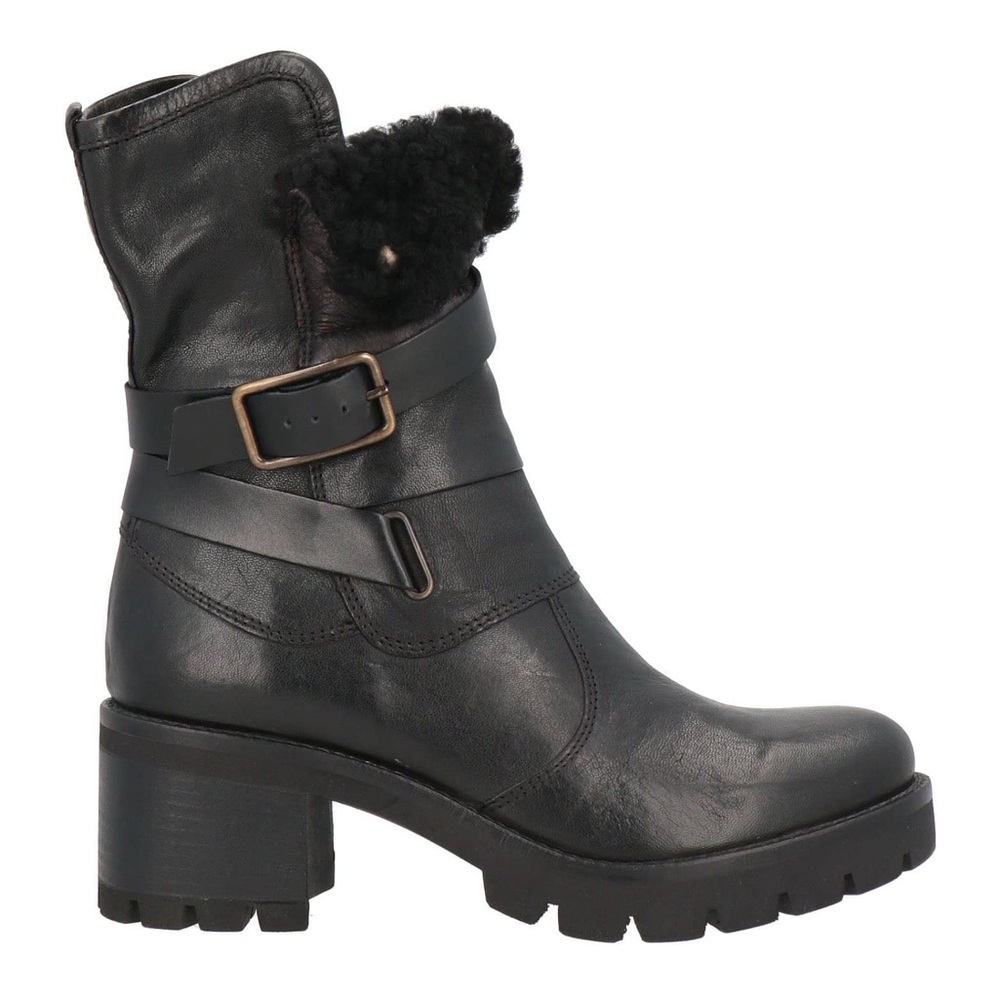 Paola Ferri Black Leather Shearling-Lined Ankle Boots US 7